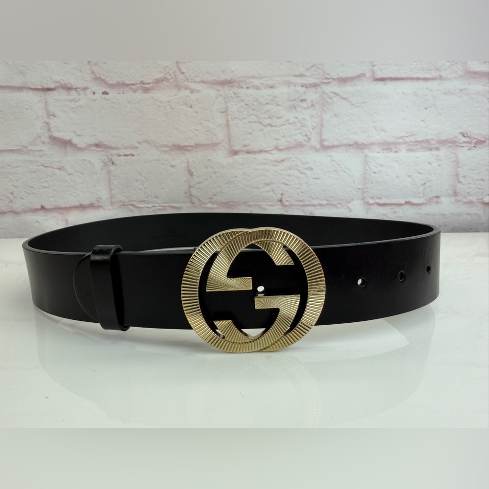 Gucci Etched GG Interlocking Black Wide Belt 232849 80/32